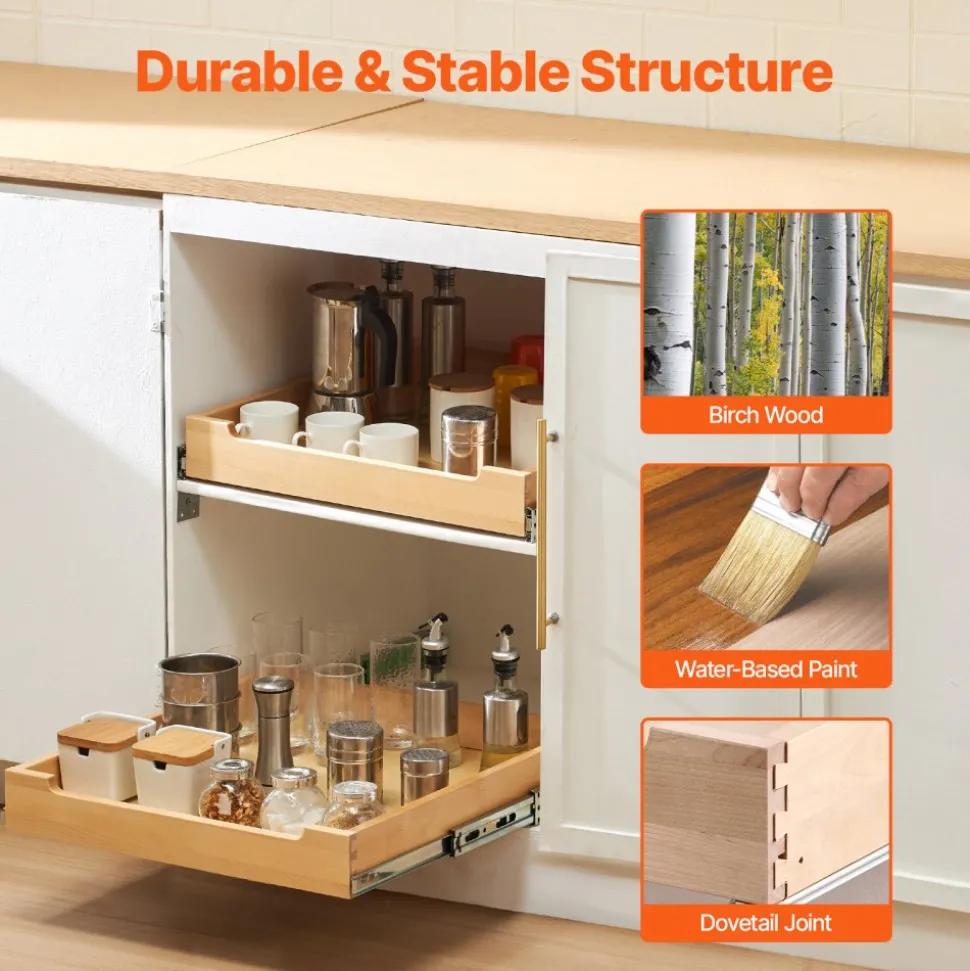 VEVOR Pull Out Cabinet Organizer, 20"W x 21"D Cabinet Drawer, Soft Close Slide out Shelf, Heavy-Duty Sliding Wood Drawer, Bottom and Side Assembly Base Cabinet Organization for Kitchen Pantry Bathroom