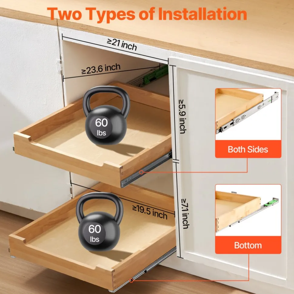 VEVOR Pull Out Cabinet Organizer, 20"W x 21"D Cabinet Drawer, Soft Close Slide out Shelf, Heavy-Duty Sliding Wood Drawer, Bottom and Side Assembly Base Cabinet Organization for Kitchen Pantry Bathroom