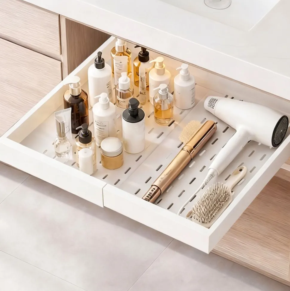 VEVOR Pull Out Cabinet Organizer, 2 Pack Expandable Width (12.2"-18.9"), 20.47" Deep Pull Out Drawers for Cabinets, Sliding Drawer for Kitchen Pantry Cabinet Organizer with Nano Adhesive Strips, White