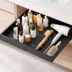 VEVOR Pull Out Cabinet Organizer, 2 Pack Expandable Width (12.2"-18.9"), 20.47" Deep Pull Out Drawers for Cabinets, Sliding Drawer for Kitchen Pantry Cabinet Organizer with Nano Adhesive Strips, Black