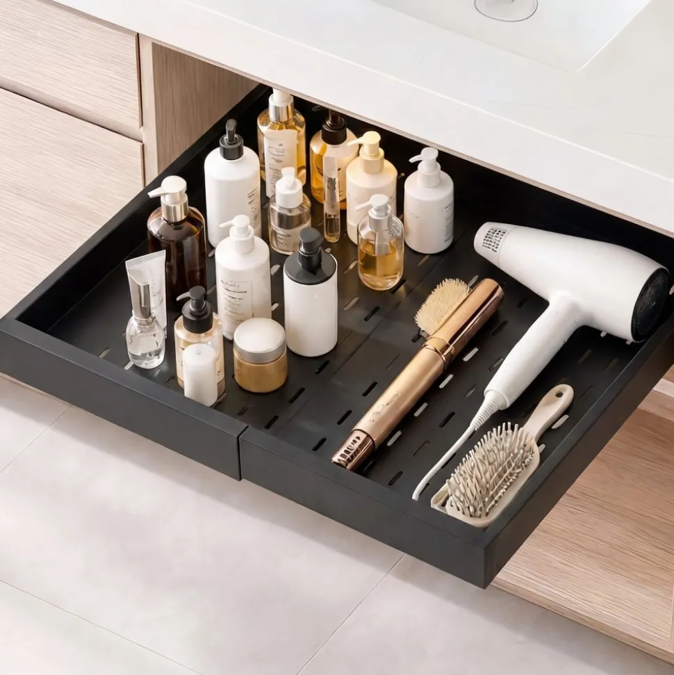 VEVOR Pull Out Cabinet Organizer, 2 Pack Expandable Width (12.2"-18.9"), 20.47" Deep Pull Out Drawers for Cabinets, Sliding Drawer for Kitchen Pantry Cabinet Organizer with Nano Adhesive Strips, Black