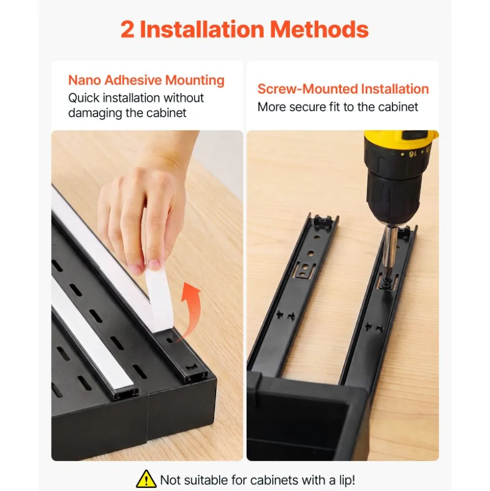 VEVOR Pull Out Cabinet Organizer, 2 Pack Expandable Width (12.2"-18.9"), 20.47" Deep Pull Out Drawers for Cabinets, Sliding Drawer for Kitchen Pantry Cabinet Organizer with Nano Adhesive Strips, Black