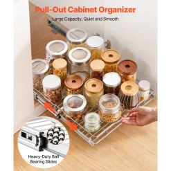 VEVOR Pull Out Cabinet Organizer 16.93"W x 21.06"D Steel Slide Out Drawers, for Kitchen Bathroom Pantry Home Organization, Chrome-Plated Finish, Heavy Duty Storage Sliding Shelves for Base Cabinets