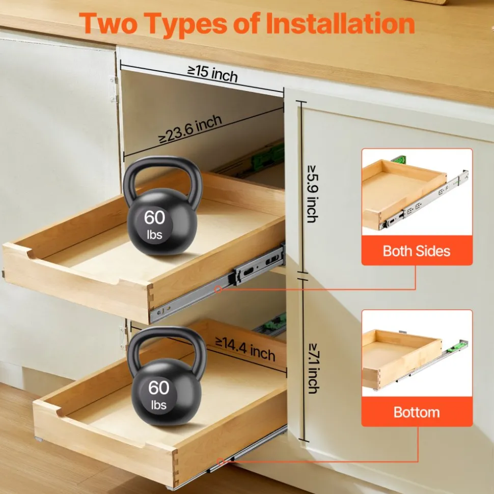 VEVOR Pull Out Cabinet Organizer, 14"W x 21"D Cabinet Drawer, Soft Close Slide out Shelf, Heavy-Duty Sliding Wood Drawer, Bottom and Side Assembly Base Cabinet Organization for Kitchen Pantry Bathroom