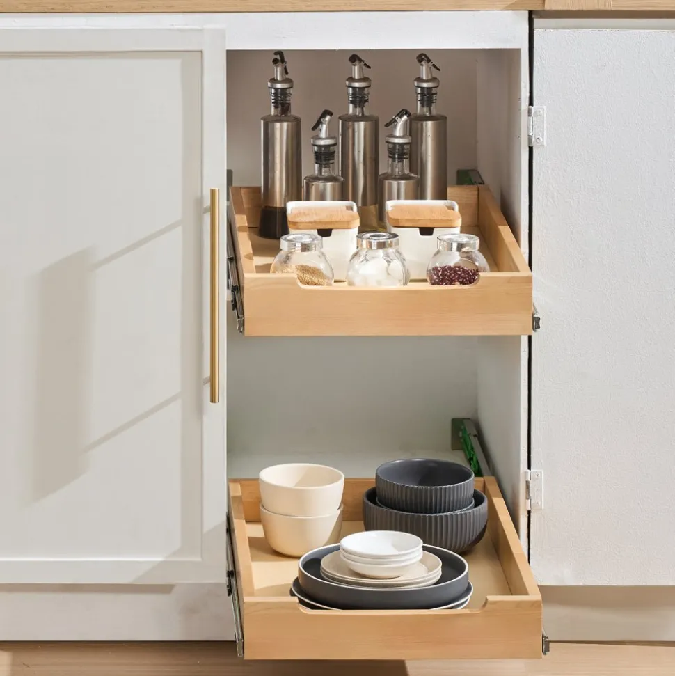 VEVOR Pull Out Cabinet Organizer, 14"W x 21"D Cabinet Drawer, Soft Close Slide out Shelf, Heavy-Duty Sliding Wood Drawer, Bottom and Side Assembly Base Cabinet Organization for Kitchen Pantry Bathroom