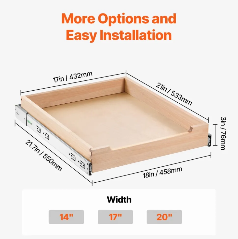 VEVOR Pull Out Cabinet Organizer, 17"W x 21"D Cabinet Drawer, Soft Close Slide out Shelf, Heavy-Duty Sliding Wood Drawer, Bottom and Side Assembly Base Cabinet Organization for Kitchen Pantry Bathroom