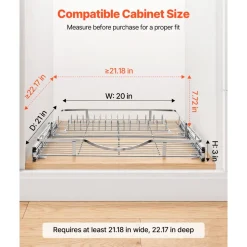 VEVOR Pull Out Cabinet Organizer 14.06"W x 20.94"D Steel Slide Out Drawers, for Kitchen Bathroom Pantry Home Organization, Chrome-Plated Finish, Heavy Duty Storage Sliding Shelves for Base Cabinets