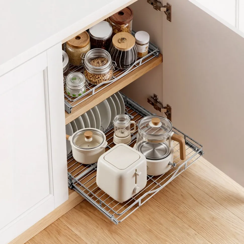 VEVOR Pull Out Cabinet Organizer 19.69"W x 21.06"D Steel Slide Out Drawers, for Kitchen Bathroom Pantry Home Organization, Chrome-Plated Finish, Heavy Duty Storage Sliding Shelves for Base Cabinets