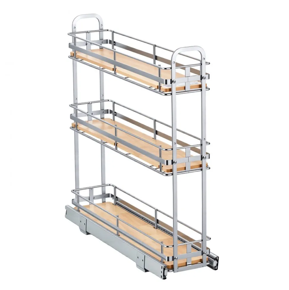 VEVOR Pull Out Spice Rack Organizer for Cabinet, 3 Tier Slide Out Spice Rack Organizer, Height Adjustable Heavy Duty Metal Seasoning Kitchen Basket for Cabinets, 5.75"W x 20.98"D x 21.34"H, Silver