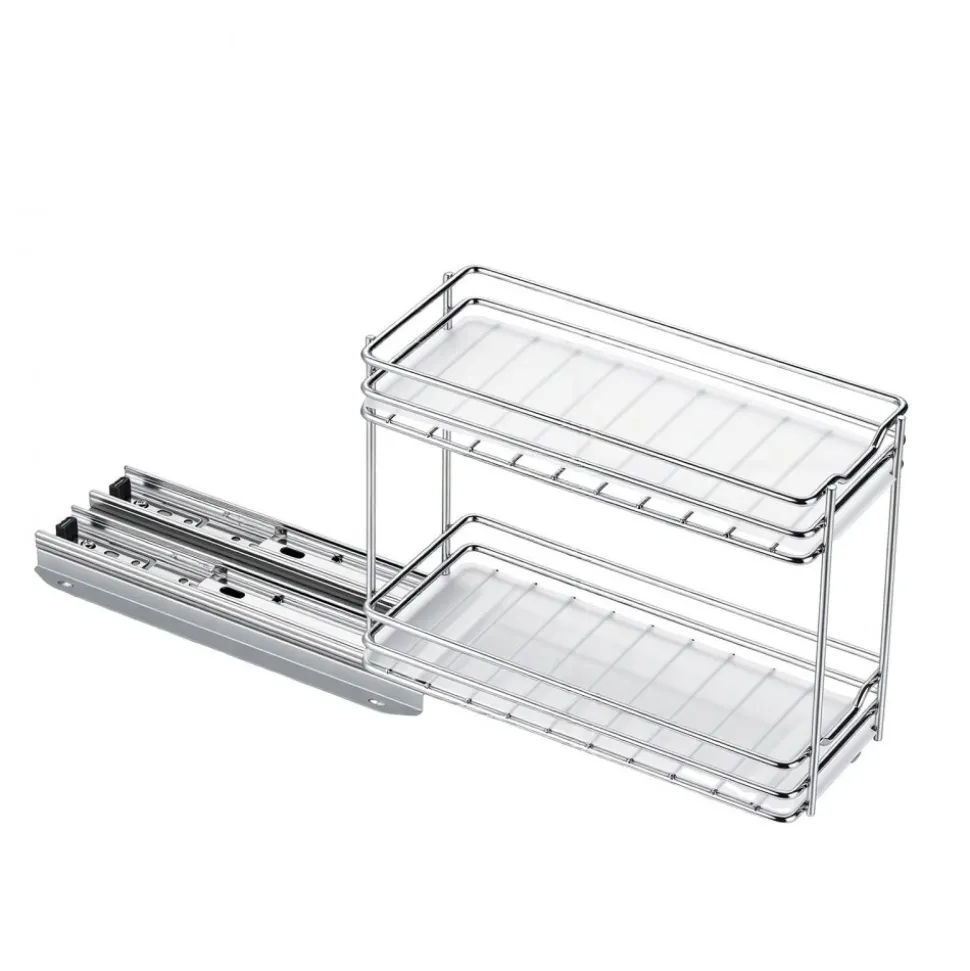 VEVOR Pull Out Spice Rack Organizer for Cabinet, 2 Tier Slide Out Spice Rack Organizer, Heavy Duty Metal Seasoning Kitchen Basket for Inside Cabinets & Pantry Closet, 4.33"W x 8.46"D x 10.43"H, Silver