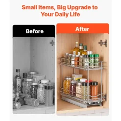 VEVOR Pull Out Spice Rack Organizer for Cabinet, 2 Tier Slide Out Spice Rack Organizer, Heavy Duty Metal Seasoning Kitchen Basket for Inside Cabinets & Pantry Closet, 4.33