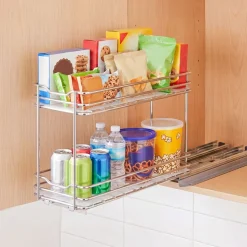 VEVOR Pull Out Spice Rack Organizer for Cabinet, 2 Tier Slide Out Spice Rack Organizer, Heavy Duty Metal Seasoning Kitchen Basket for Inside Cabinets & Pantry Closet, 4.33
