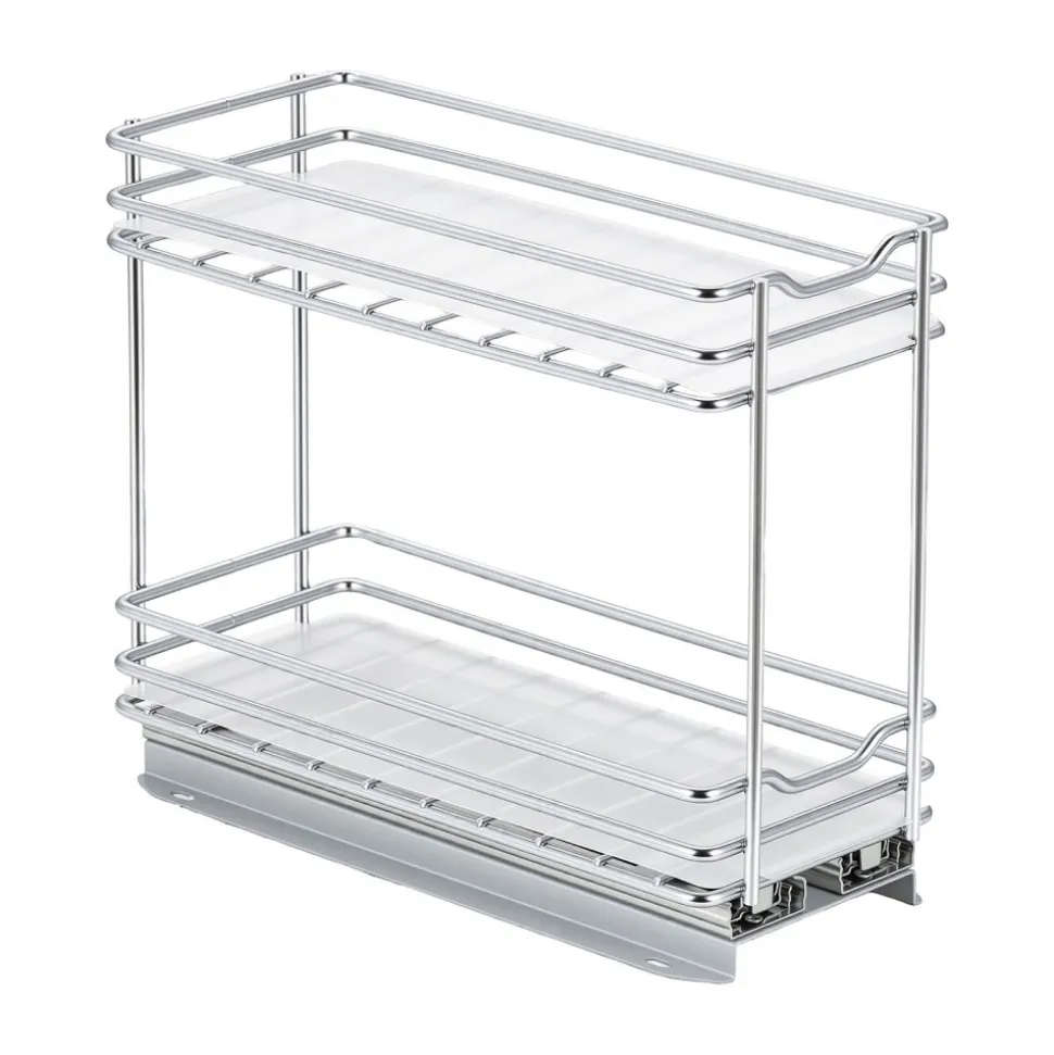 VEVOR Pull Out Spice Rack Organizer for Cabinet, 2 Tier Slide Out Spice Rack Organizer, Heavy Duty Metal Seasoning Kitchen Basket for Inside Cabinets & Pantry Closet, 4.33"W x 8.46"D x 10.43"H, Silver