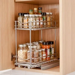 VEVOR Pull Out Spice Rack Organizer for Cabinet, 2 Tier Slide Out Spice Rack Organizer, Heavy Duty Metal Seasoning Kitchen Basket for Inside Cabinets & Pantry Closet, 4.33