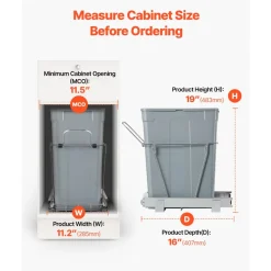 VEVOR Pullout Trash Can for Kitchen Cabinets, 35 QT Garbage Waste Recycling Bin, Under Mount Waste Container, with Heavy Duty Metal Full Extension Sliding System and Handle, for Sink, Under Counter