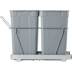VEVOR Pullout Trash Can for Kitchen Cabinets, 27QTx2 Double Under Sink Garbage Waste Recycling Bin, Under Mount Waste Container, with Heavy Duty Metal Full Extension Sliding System and Handle