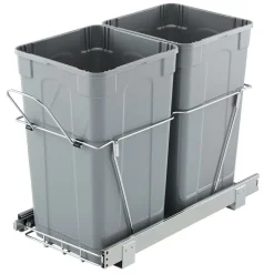 VEVOR Pullout Trash Can for Kitchen Cabinets, 27QTx2 Double Under Sink Garbage Waste Recycling Bin, Under Mount Waste Container, with Heavy Duty Metal Full Extension Sliding System and Handle