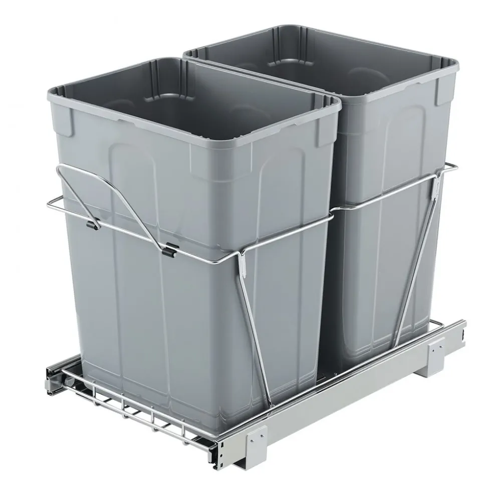 VEVOR Pullout Trash Can for Kitchen Cabinets, 35 QT x2 Double Under Sink Garbage Waste Recycling Bin, Under Mount Waste Container, with Heavy Duty Metal Full Extension Sliding System and Handle