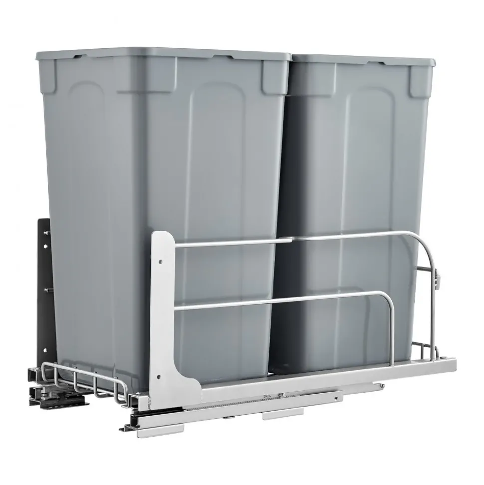 VEVOR Pull-Out Trash Can, 27 QT x2 Double Under Mount Kitchen Waste Container, Heavy Duty Garbage Recycling Bin with Door Kit and Soft Close Slide, for Kitchen Cabinet, Sink, Under Counter (Grey)