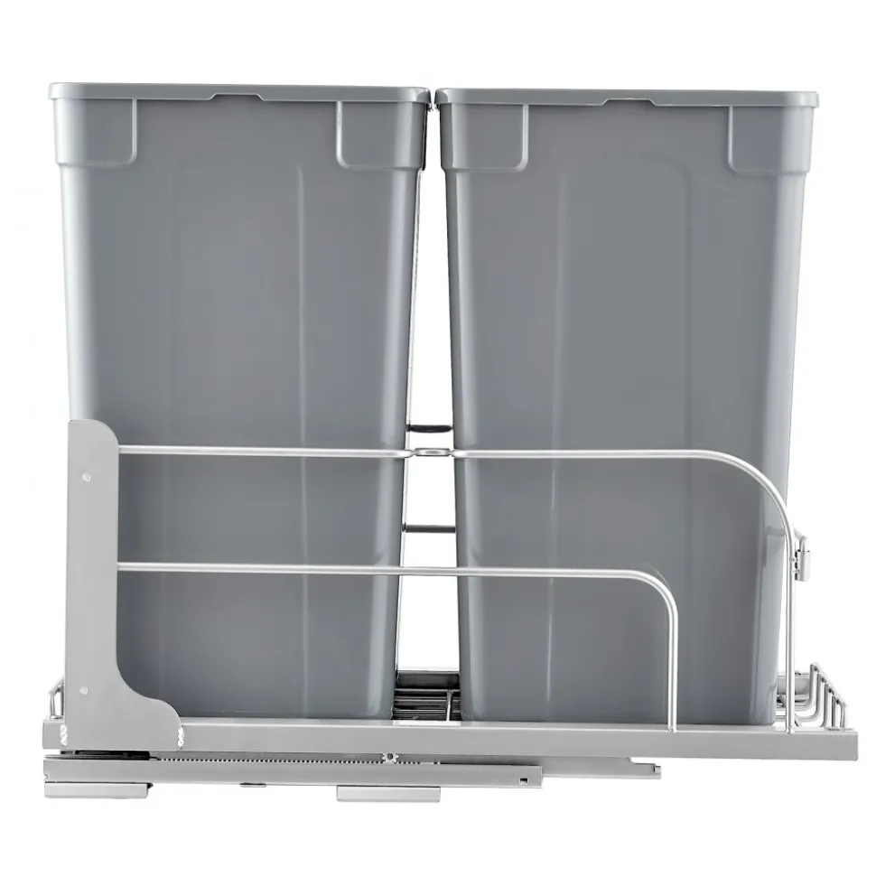 VEVOR Pull-Out Trash Can, 27 QT x2 Double Under Mount Kitchen Waste Container, Heavy Duty Garbage Recycling Bin with Door Kit and Soft Close Slide, for Kitchen Cabinet, Sink, Under Counter (Grey)