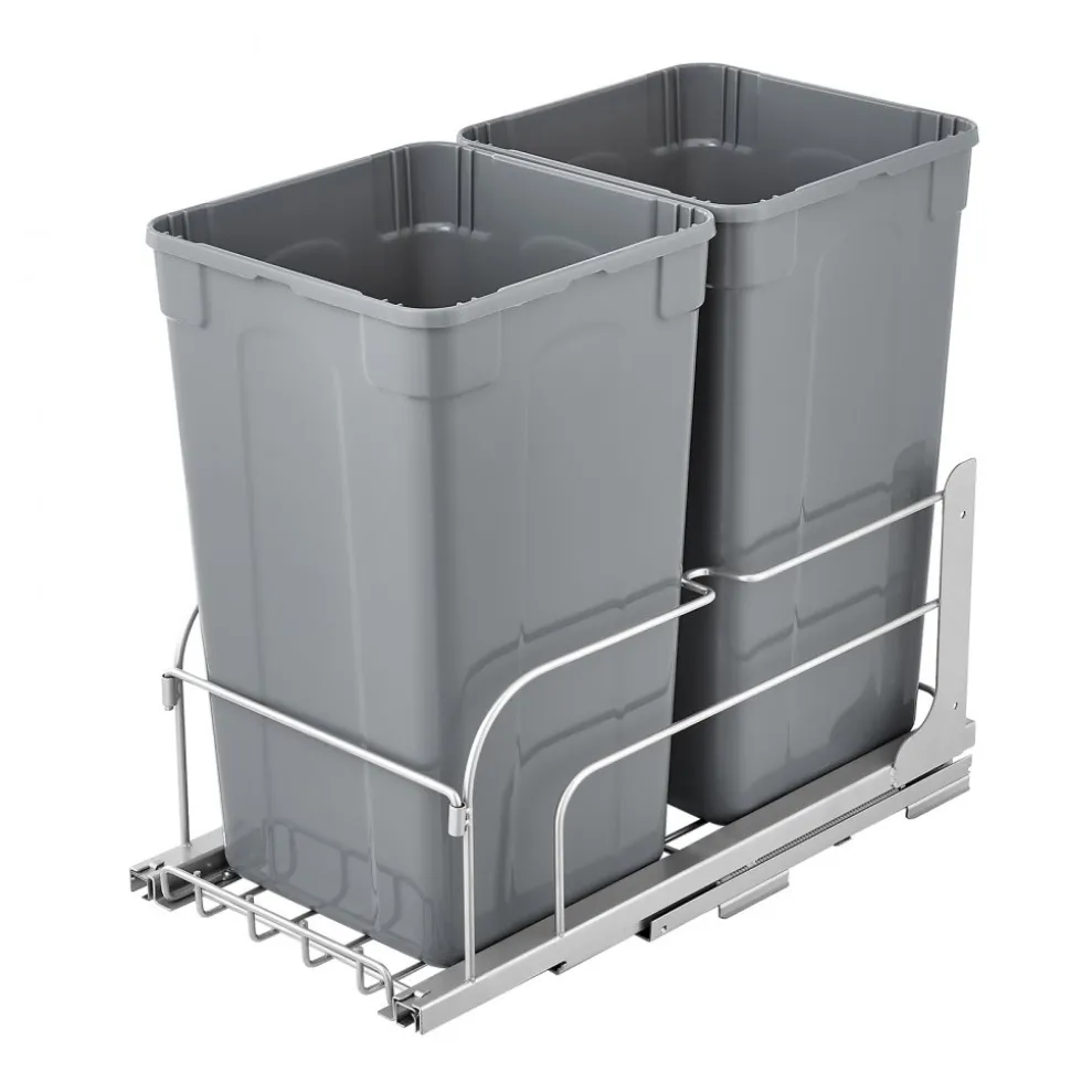 VEVOR Pull-Out Trash Can, 27 QT x2 Double Under Mount Kitchen Waste Container, Heavy Duty Garbage Recycling Bin with Door Kit and Soft Close Slide, for Kitchen Cabinet, Sink, Under Counter (Grey)