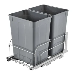 VEVOR Pull-Out Trash Can, 50 QT x2 Double Under Mount Kitchen Waste Container, Heavy Duty Garbage Recycling Bin with Door Kit and Soft Close Slide, for Kitchen Cabinet, Sink, Under Counter (Grey)