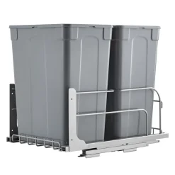 VEVOR Pull-Out Trash Can, 50 QT x2 Double Under Mount Kitchen Waste Container, Heavy Duty Garbage Recycling Bin with Door Kit and Soft Close Slide, for Kitchen Cabinet, Sink, Under Counter (Grey)