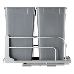 VEVOR Pull-Out Trash Can, 50 QT x2 Double Under Mount Kitchen Waste Container, Heavy Duty Garbage Recycling Bin with Door Kit and Soft Close Slide, for Kitchen Cabinet, Sink, Under Counter (Grey)