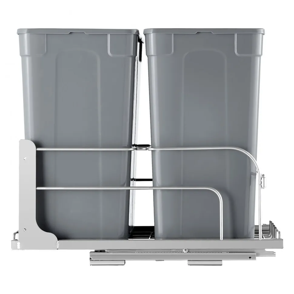 VEVOR Pull-Out Trash Can, 50 QT x2 Double Under Mount Kitchen Waste Container, Heavy Duty Garbage Recycling Bin with Door Kit and Soft Close Slide, for Kitchen Cabinet, Sink, Under Counter (Grey)