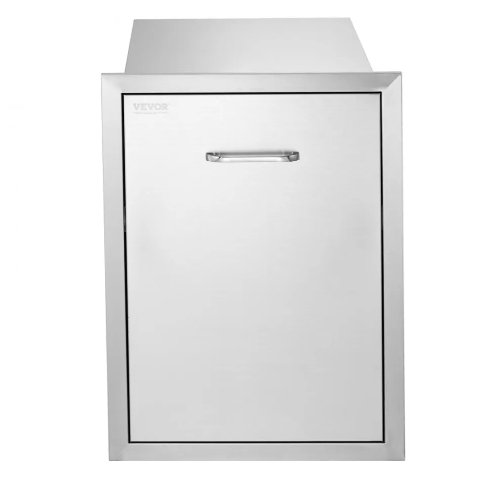 VEVOR Pull Out Trash Drawer 17.7x22.8 Inch Raised Style Trash Bin with Pull-Out Tray Stainless Steel Trash Drawer with Handle for Outdoor Kitchen BBQ Island, Trash Can Not Included
