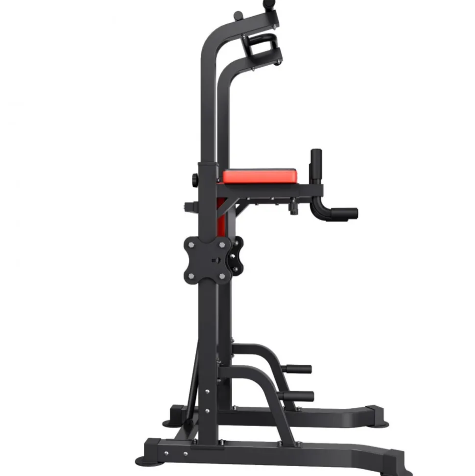 VEVOR Pull Up Bar, 330 LBS Power Tower Dip Station, Workout Dip Station with H-Shaped Stable Base & Assistance Platform, Adjustable 9 Level Height Pullup Stand for Back, 3-Level Adjustable Elbow Pads