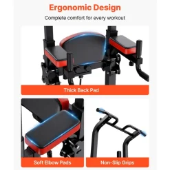 VEVOR Pull Up Bar, 330 LBS Power Tower Dip Station, Workout Dip Station with H-Shaped Stable Base & Assistance Platform, Adjustable 9 Level Height Pullup Stand for Back, 3-Level Adjustable Elbow Pads
