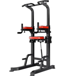 VEVOR Pull Up Bar, 330 LBS Power Tower Dip Station, Workout Dip Station with H-Shaped Stable Base & Assistance Platform, Adjustable 9 Level Height Pullup Stand for Back, 3-Level Adjustable Elbow Pads
