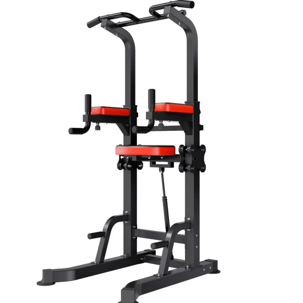 VEVOR Pull Up Bar, 330 LBS Power Tower Dip Station, Workout Dip Station with H-Shaped Stable Base & Assistance Platform, Adjustable 9 Level Height Pullup Stand for Back, 3-Level Adjustable Elbow Pads