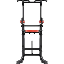 VEVOR Pull Up Bar, 330 LBS Power Tower Dip Station, Workout Dip Station with H-Shaped Stable Base & Assistance Platform, Adjustable 9 Level Height Pullup Stand for Back, 3-Level Adjustable Elbow Pads