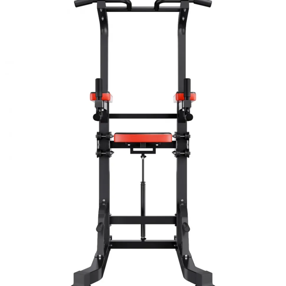 VEVOR Pull Up Bar, 330 LBS Power Tower Dip Station, Workout Dip Station with H-Shaped Stable Base & Assistance Platform, Adjustable 9 Level Height Pullup Stand for Back, 3-Level Adjustable Elbow Pads