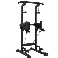 VEVOR Pull Up Bar, 330 LBS Power Tower Dip Station, Workout Dip Station with H-Shaped Stable Base & Back Pad, Adjustable 12 Level Height Free Standing Chin Up Bar for Back, 4-Level Adjustable Back Pad