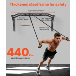 VEVOR Pull Up Bar, Multi-Grip Wall Mounted Pull Ups, 50 in Width Multifunctional Chin Up Training Station, Heavy Duty Steel Upper Body Workout Bars with Hangers, 440 lbs Weight Capacity, for Home Gym