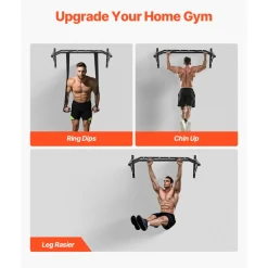 VEVOR Pull Up Bar, Multi-Grip Wall Mounted Pull Ups, 50 in Width Multifunctional Chin Up Training Station, Heavy Duty Steel Upper Body Workout Bars with Hangers, 440 lbs Weight Capacity, for Home Gym