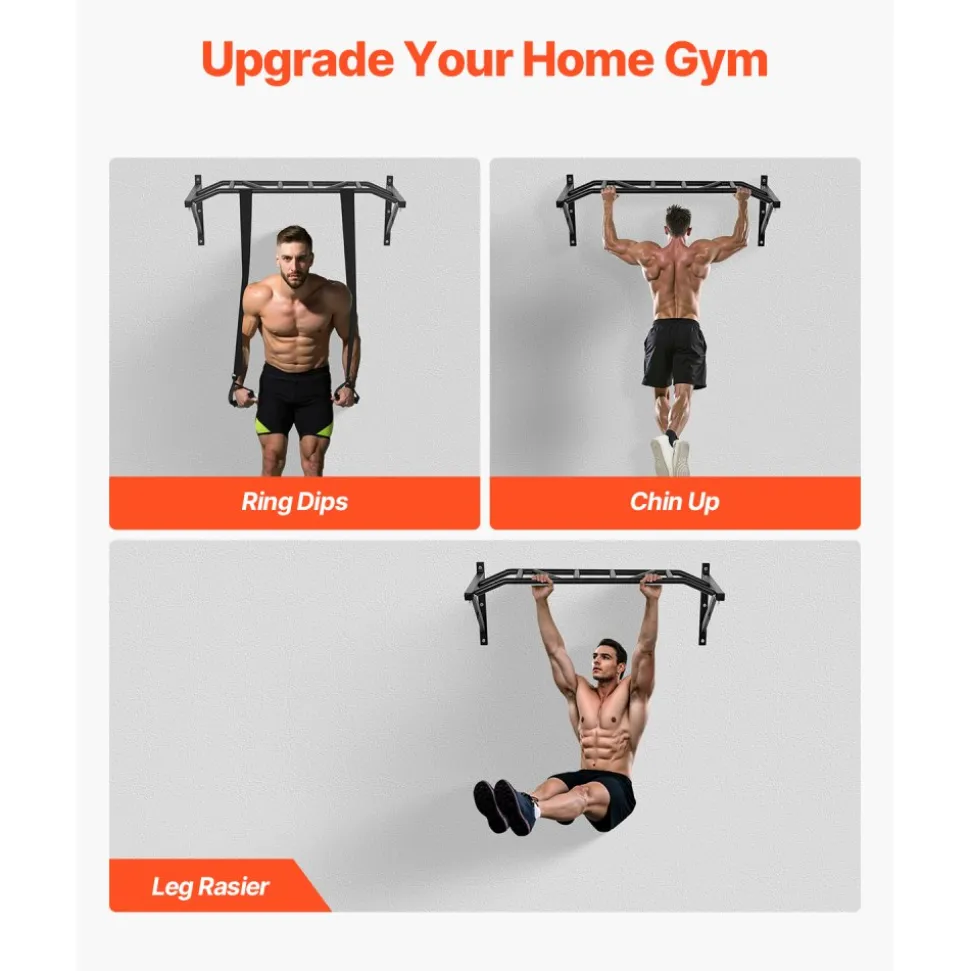 VEVOR Pull Up Bar, Multi-Grip Wall Mounted Pull Ups, 50 in Width Multifunctional Chin Up Training Station, Heavy Duty Steel Upper Body Workout Bars with Hangers, 440 lbs Weight Capacity, for Home Gym