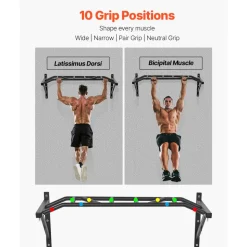 VEVOR Pull Up Bar, Multi-Grip Wall Mounted Pull Ups, 50 in Width Multifunctional Chin Up Training Station, Heavy Duty Steel Upper Body Workout Bars with Hangers, 440 lbs Weight Capacity, for Home Gym