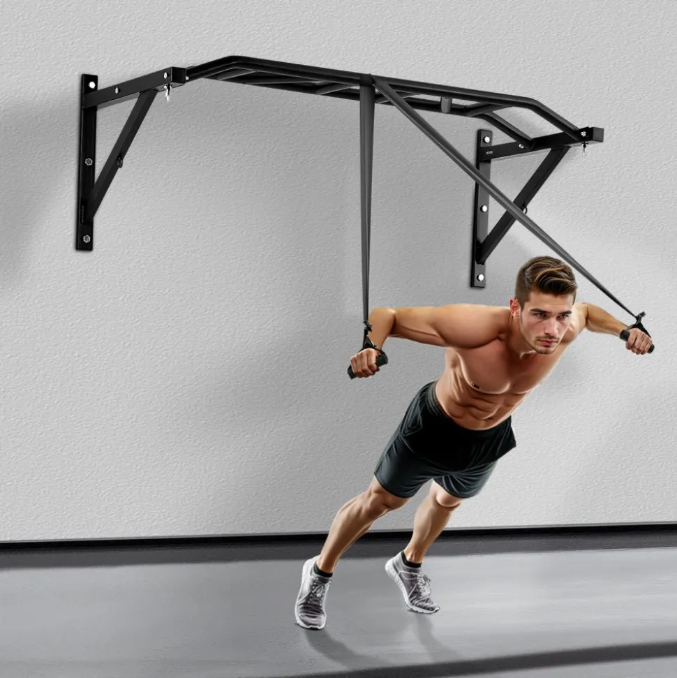 VEVOR Pull Up Bar, Multi-Grip Wall Mounted Pull Ups, 50 in Width Multifunctional Chin Up Training Station, Heavy Duty Steel Upper Body Workout Bars with Hangers, 440 lbs Weight Capacity, for Home Gym