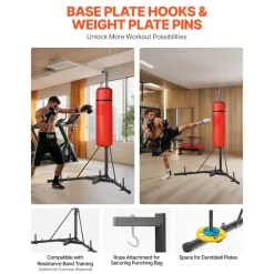 VEVOR Punching Bag Stand, Steel Heavy Duty Workout Training Equipment, Adjustable Height Boxing Punching Stand with Weighted Base, Holds Up to 140 lbs, Freestanding Sandbag Rack for Home Gym Fitness