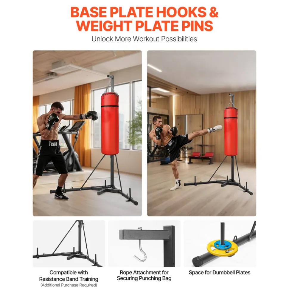 VEVOR Punching Bag Stand, Steel Heavy Duty Workout Training Equipment, Adjustable Height Boxing Punching Stand with Weighted Base, Holds Up to 140 lbs, Freestanding Sandbag Rack for Home Gym Fitness