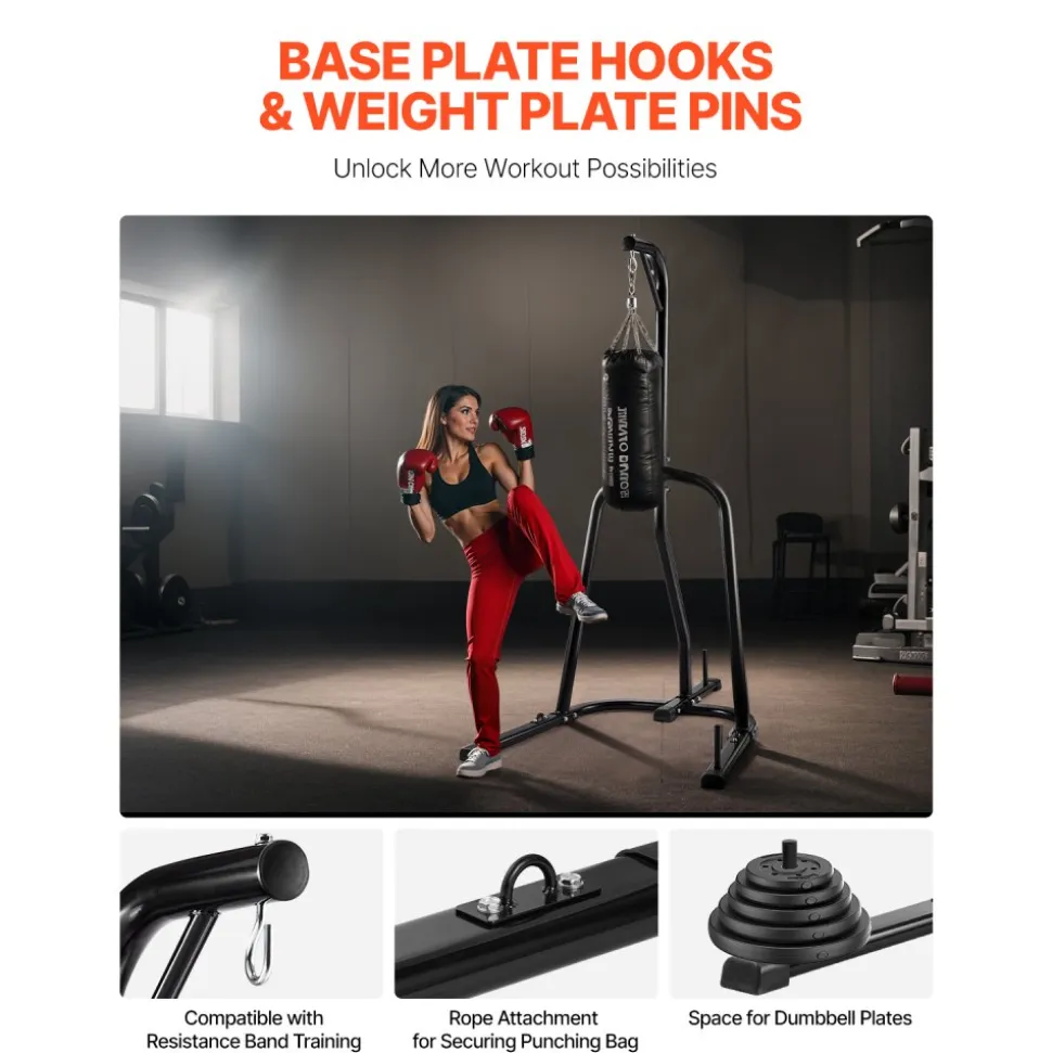 VEVOR Punching Bag Stand, Steel Heavy Duty Workout Equipment, Boxing Punching Bag Stand, Holds Up to 140 lbs, Freestanding Sandbag Rack with Weighted Base, Training Equipment for Home Gym Fitness