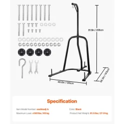 VEVOR Punching Bag Stand, Steel Heavy Duty Workout Equipment, Boxing Punching Bag Stand, Holds Up to 140 lbs, Freestanding Sandbag Rack with Weighted Base, Training Equipment for Home Gym Fitness