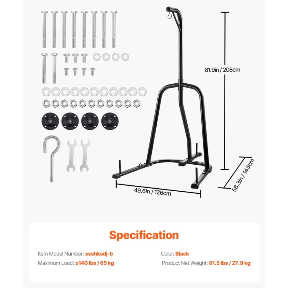 VEVOR Punching Bag Stand, Steel Heavy Duty Workout Equipment, Boxing Punching Bag Stand, Holds Up to 140 lbs, Freestanding Sandbag Rack with Weighted Base, Training Equipment for Home Gym Fitness