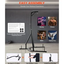VEVOR Punching Bag Stand, Steel Heavy Duty Workout Equipment, Boxing Punching Bag Stand, Holds Up to 140 lbs, Freestanding Sandbag Rack with Weighted Base, Training Equipment for Home Gym Fitness