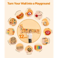 VEVOR Puppy Activity Wall Busy Board Panels, 12 Activities, Montessori Sensory Wall Toy for Kids 3-12 Years, Montessori Learning Activity Center, Ideal for Toddler Playroom Nursery Classroom