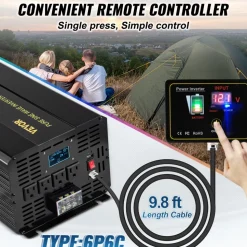 VEVOR Pure Sine Wave Inverter, 2500 Watt Power Inverter, DC 12V to AC 120V Car Inverter, with USB Port, LCD Display, and Remote Controller Power Converter, for RV Truck Car Solar System Travel Camping